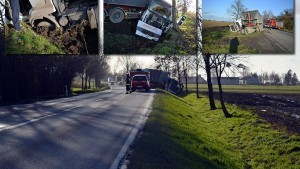 Marynowy: TIR uciekał przed samochodem osobowym. Skończył w rowie. - 17.11.2017