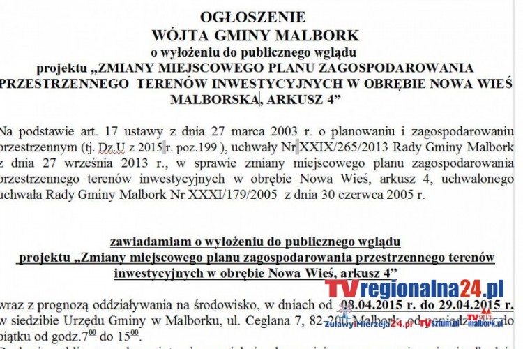 ZMIANA MIEJSCOWEGO PLANU ZAGOSPODAROWANIA PRZESTRZENNEGO TERENÓW INWESTYCYJNYCH&#8230;