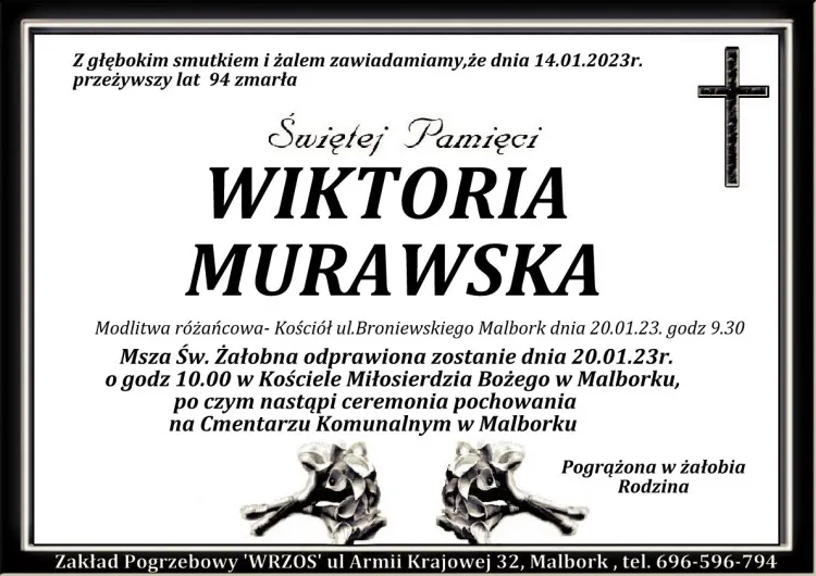 Zmarła Wiktoria Murawska. Miała 94 lata.