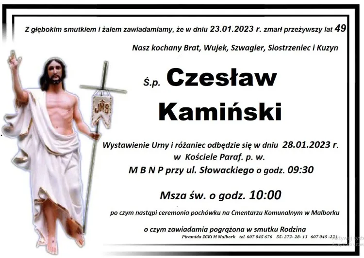 Zmarł Czesław Kamiński. Miał 49 lat.
