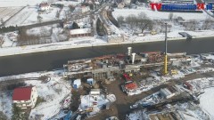 Nowakowo. Most Obrotowy na rzece Elbląg - II etap budowy drogi wodnej łączącej Zalew Wiślany z Zatoką Gdańską wideo dron - 08.02.2023