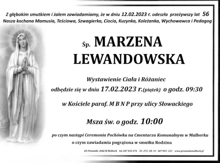 Zmarła Marzena Lewandowska. Miała 56 lat.