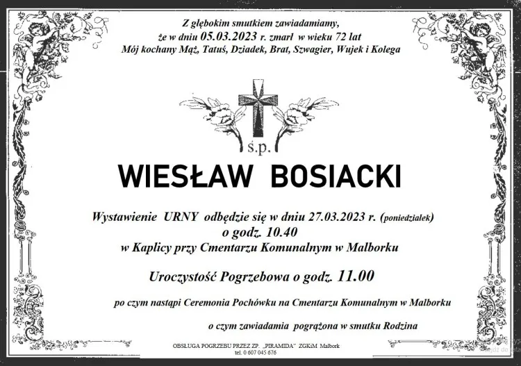 Zmarł Wiesław Bosiacki. Żył 72 lata.