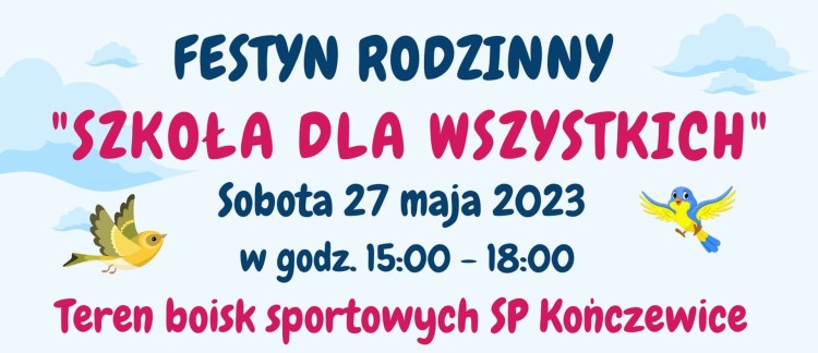 Gmina Miłoradz. SP w Kończewicach zaprasza na rodzinny festyn. Szczegóły na plakacie.