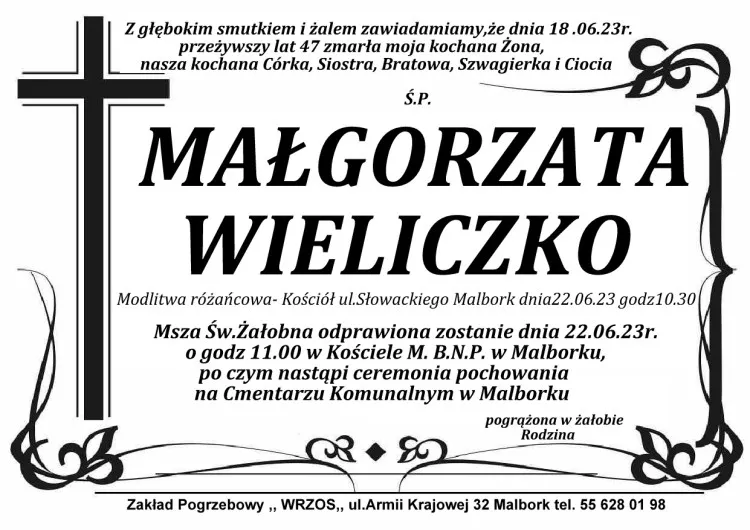 Zmarła Małgorzata Wieliczko. Miała 47 lat.