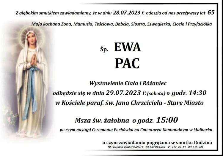 Zmarła Ewa Pac. Miała 65 lat.