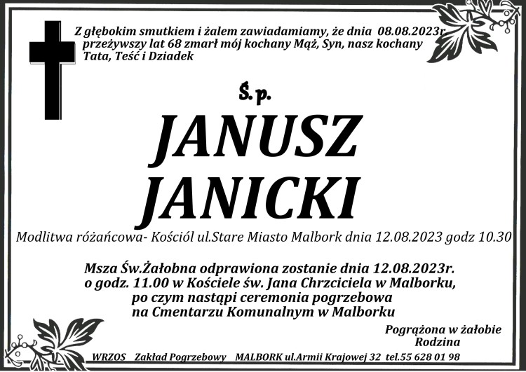 Zmarł Janusz Janicki. Żył 68 lat.