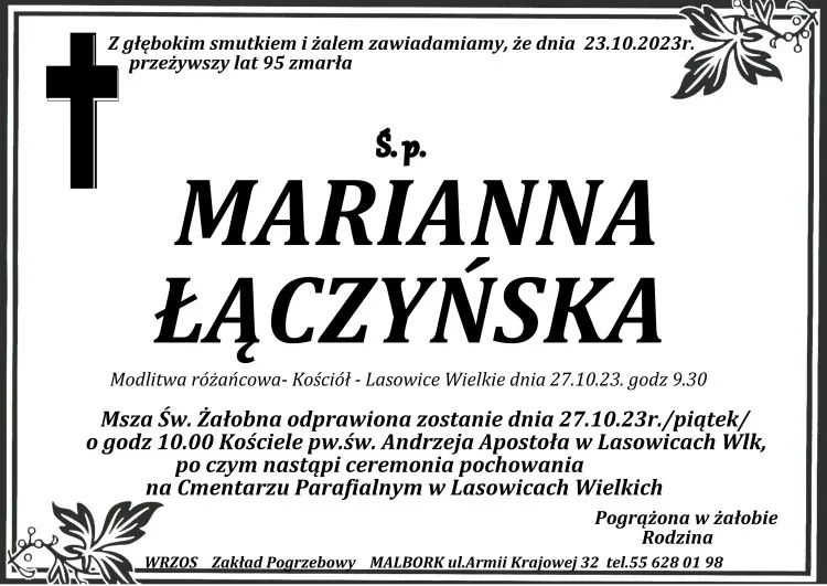 Odeszła Marianna Łączyńska. Żyła 95 lat.