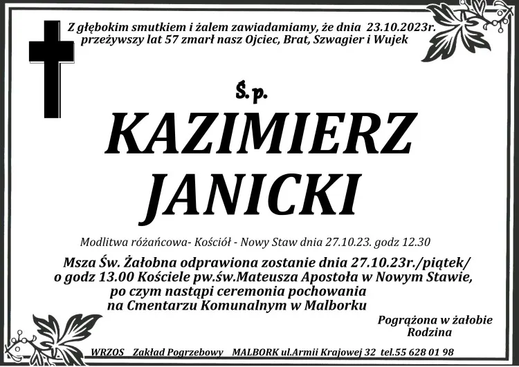 Zmarł Kazimierz Janicki. Miał 57 lat.