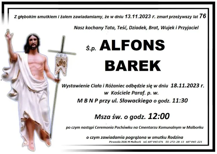 Zmarł Alfons Barek. Miał 76 lat.