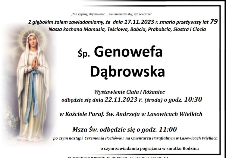 Odeszła Genowefa Dąbrowska. Miała 79 lat.