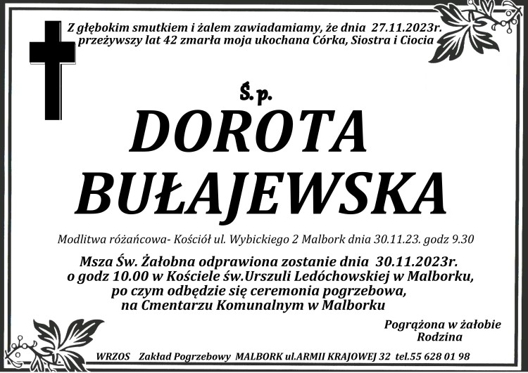 Odeszła Dorota Bułajewska. Żyła 42 lata.