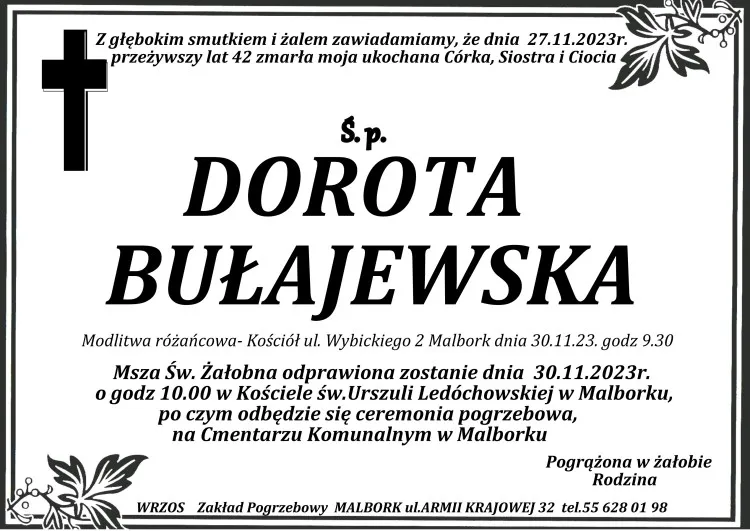 Odeszła Dorota Bułajewska. Żyła 42 lata.
