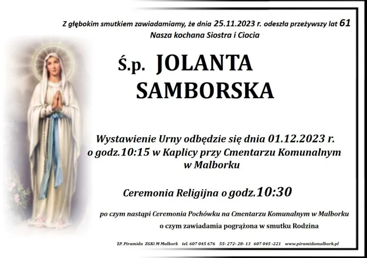 Zmarła Jolanta Samborska. Miała 61 lat.