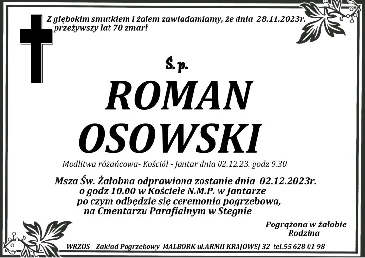 Zmarł Roman Osowski. Miał 70 lat.