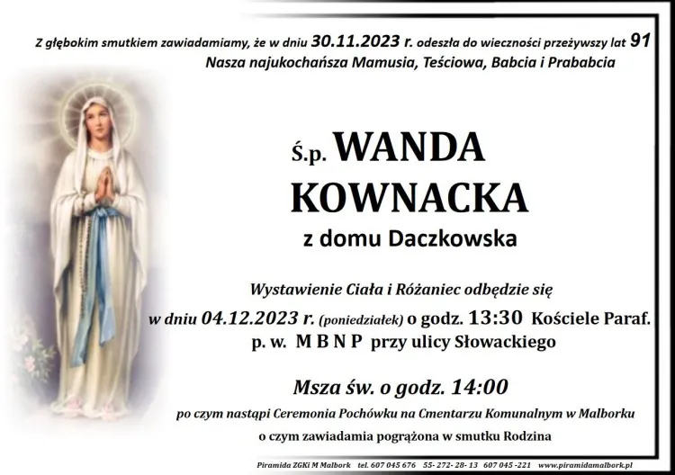 Zmarła Wanda Kownacka. Miała 91 lat.