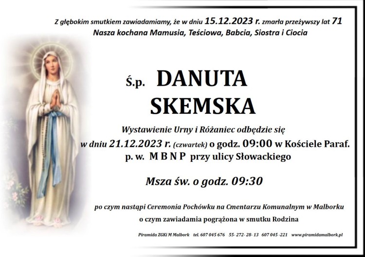 Odeszła Danuta Skemska. Żyła 71 lat.