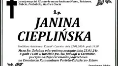 Zmarła Janina Cieplińska. Miała 92 lata.