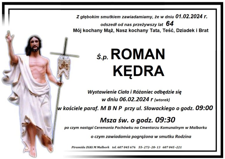 Zmarł Roman Kędra. Miał 64 lata.