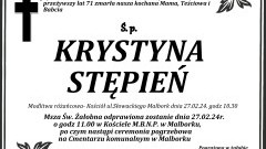 Zmarła Krystyna Stępień. Miała 71 lat. 