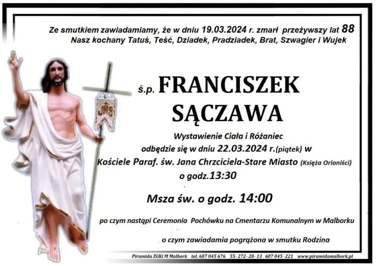 Zmarł Franciszek Sączawa. Miał 88 lat.