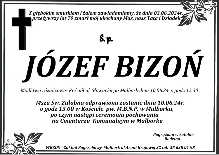 Zmarł Józef Bizoń. Żył 79 lat.