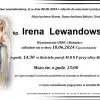 Zmarła Irena Lewandowska. Miała 72 lata.