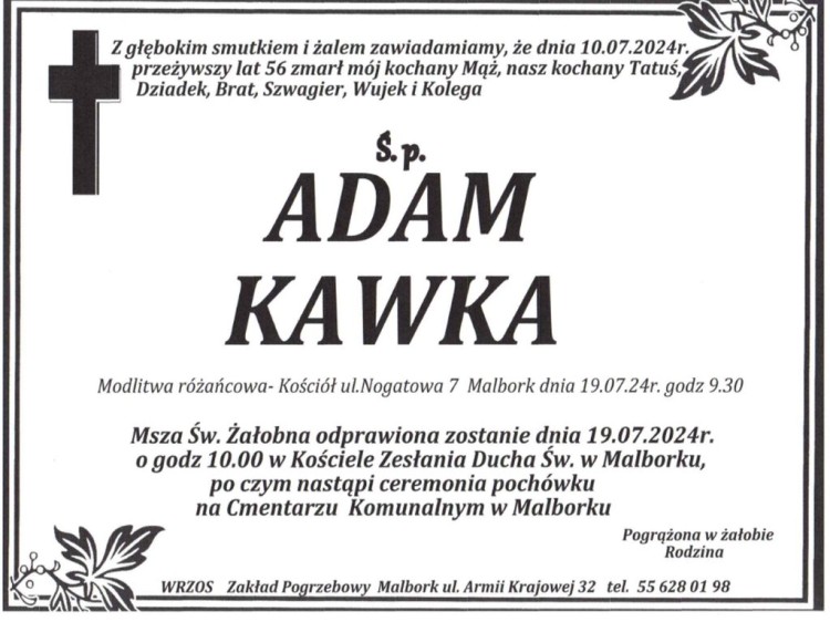 Zmarł Adam Kawka. Miał 56 lat. 