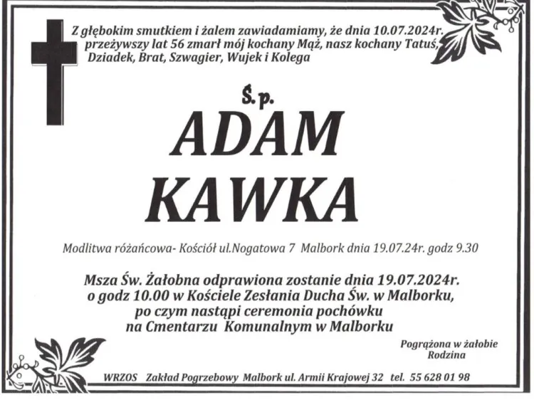 Zmarł Adam Kawka. Miał 56 lat. 