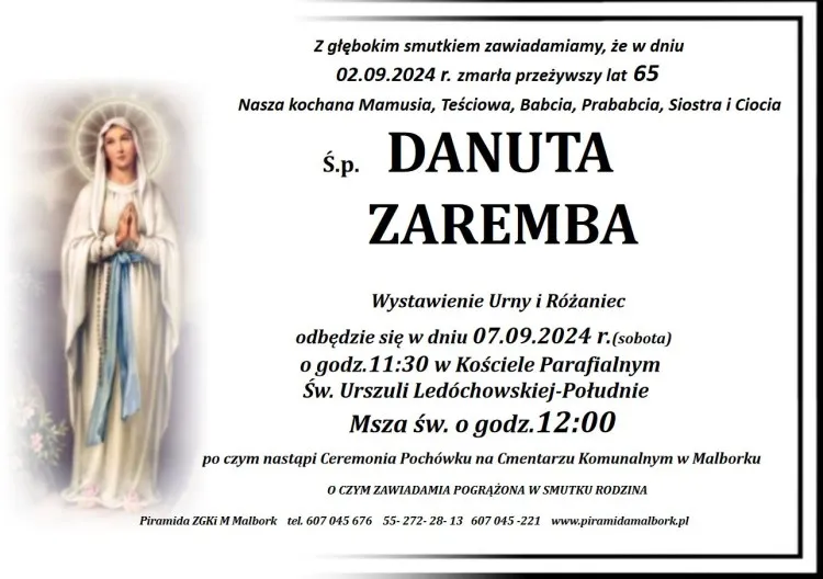 Zmarła Danuta Zaremba. Miała 65 lat.