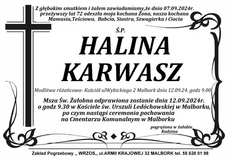 Zmarła Halina Karwasz. Miała 72 lata.