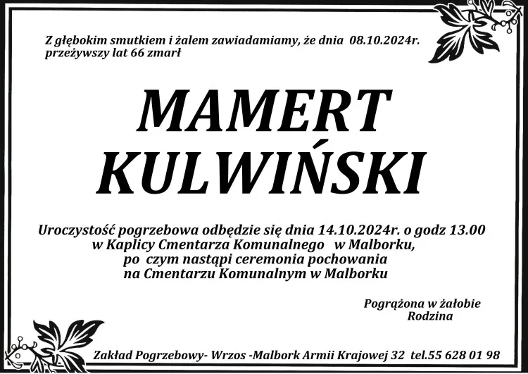 Zmarł Mamert Kulwiński. Miał 66 lat.