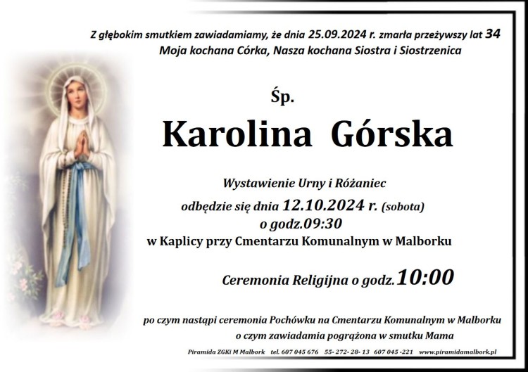 Zmarła Karolina Górska. Miała 34 lata.
