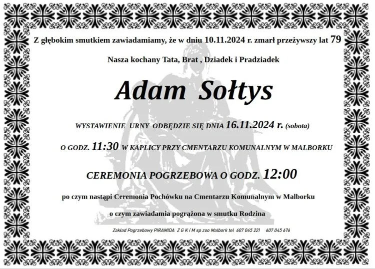 Zmarł Adam Sołtys. Żył 79 lat.