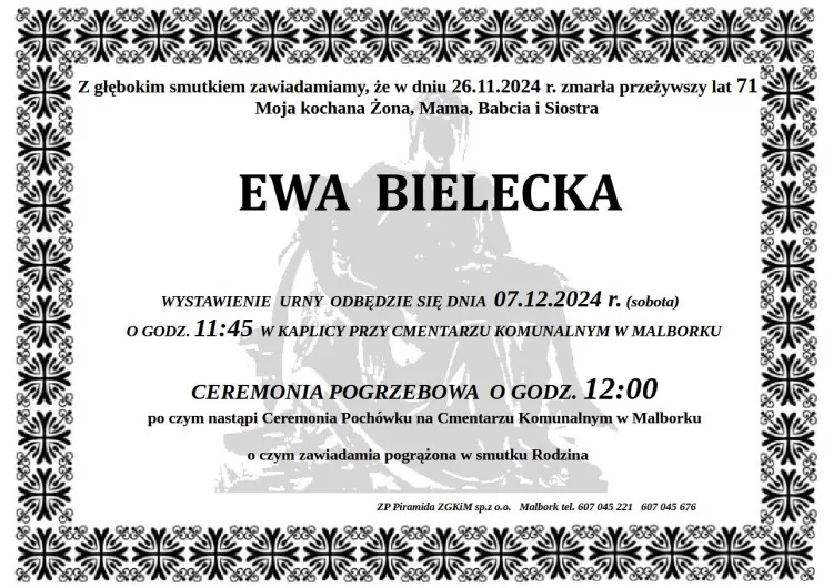 Zmarła Ewa Bielecka. Miała 71 lat.