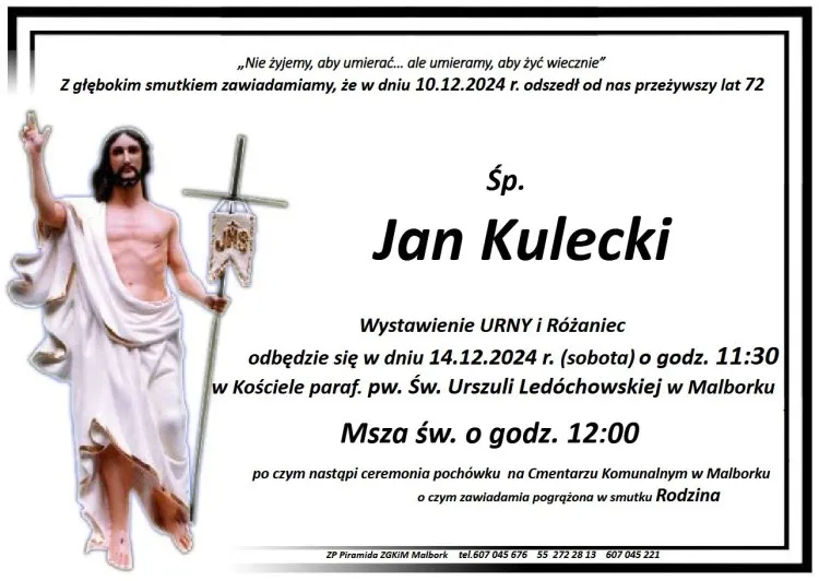 Zmarł Jan Kulecki. Żył 72 lata.