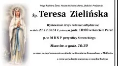 Zmarła Teresa Zielińska. Miała 74 lata.