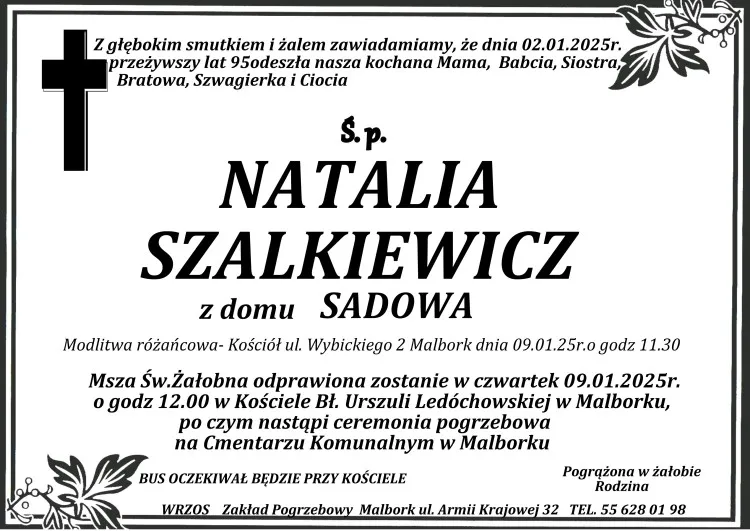 Zmarła Natalia Szalkiewicz. Żyła 95 lat.