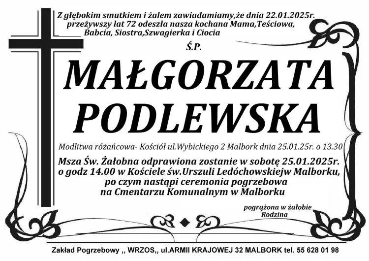 Zmarła Małgorzata Podlewska. Miała 72 lata.