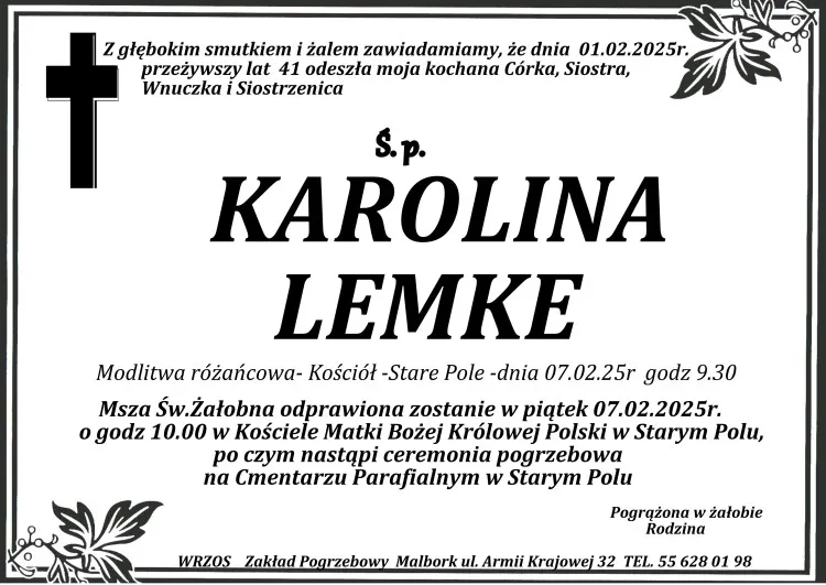 Zmarła Karolina Lemke. Żyła 41 lat.