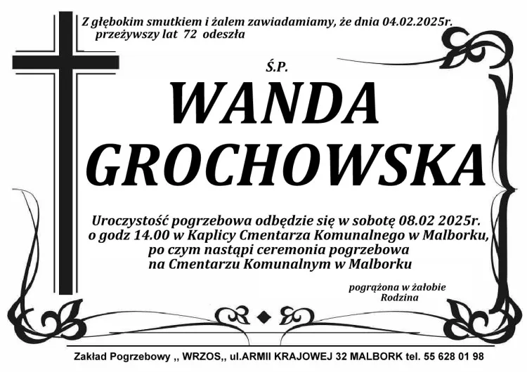 Zmarła Wanda Grochowska. Miała 72 lata.