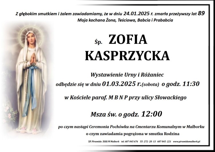 Zmarła Zofia Kasprzycka. Miała 89 lat.