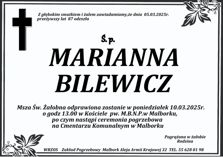 Zmarła Marianna Bilewicz. Miała 87 lat.