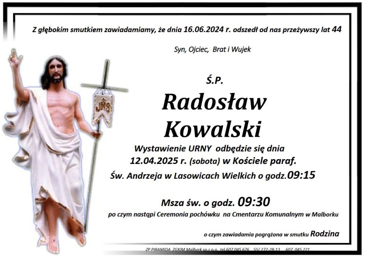 Zmarł Radosław Kowalski. Miał 44 lata.