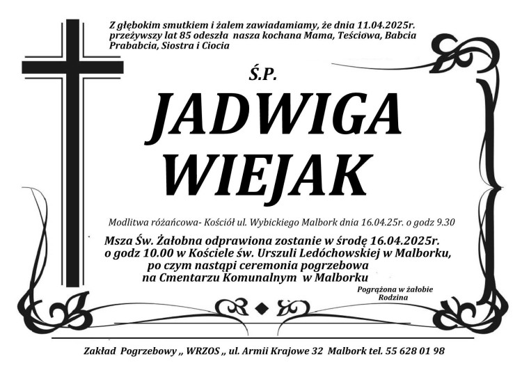 Zmarła Jadwiga Wiejak. Miała 85 lat.