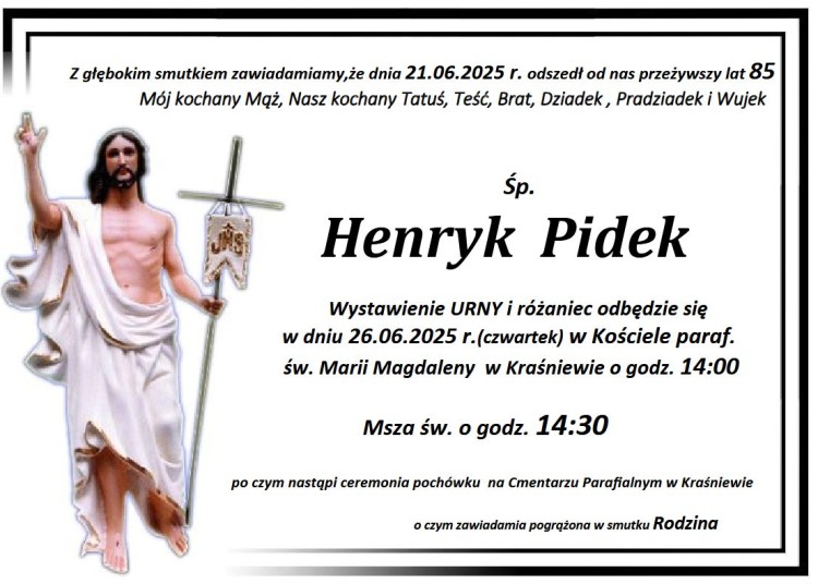 Zmarł Henryk Pidek. Miał 85 lat.