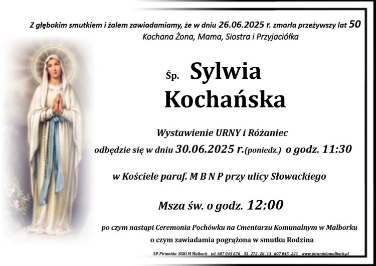 Zmarła Sylwia Kochańska. Miała 50 lat.