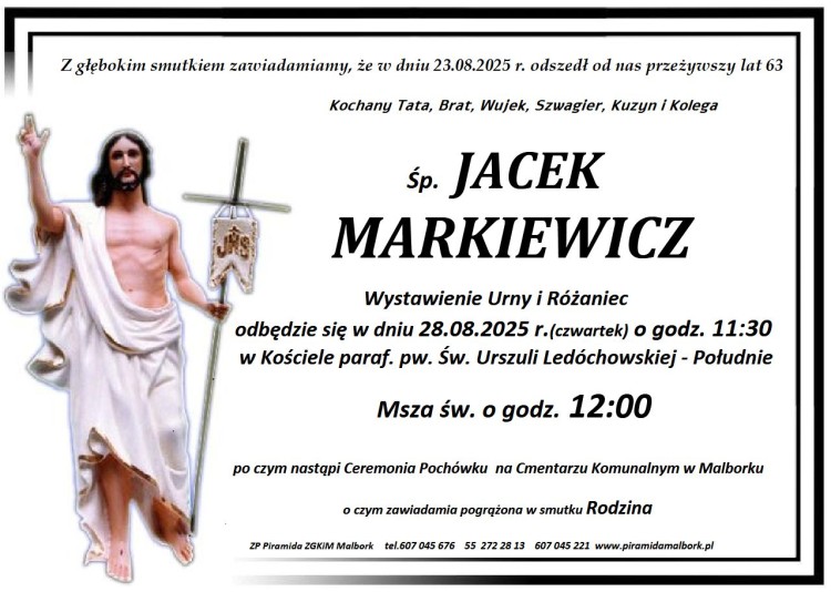 Zmarł Jacek Markiewicz. Miał 63 lata. 