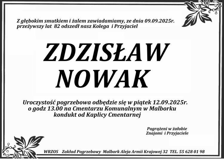 Zmarł Zdzisław Nowak. Miał 82 lata.