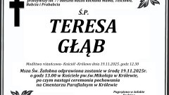 Zmarła Teresa Głąb. Miała 77 lat.